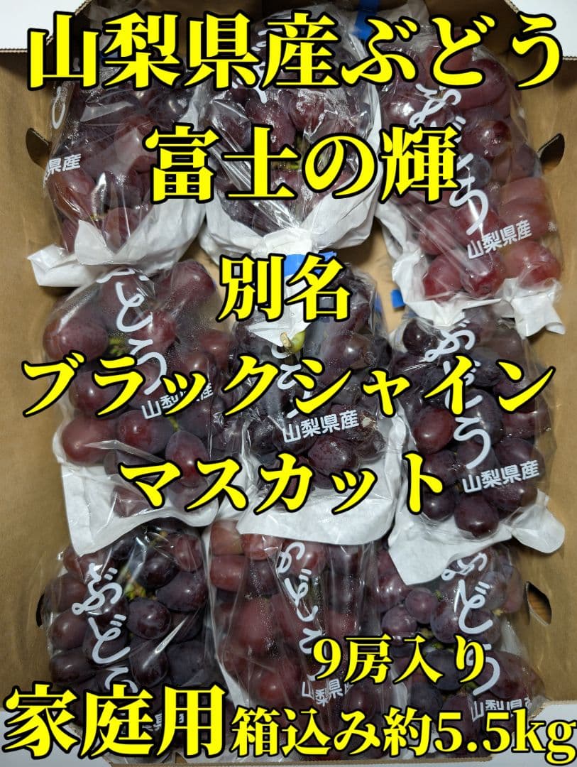 山梨県産ぶどう　富士の輝　9房入り　箱込み約5.5kg