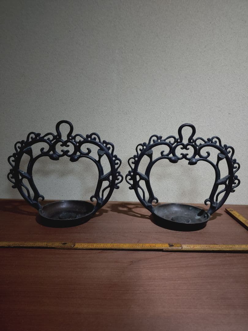 銅製 吊るし 蓮弁紋 灯火器一対 花器 花入れ 古道具 古民具 行燈 行火 灯明