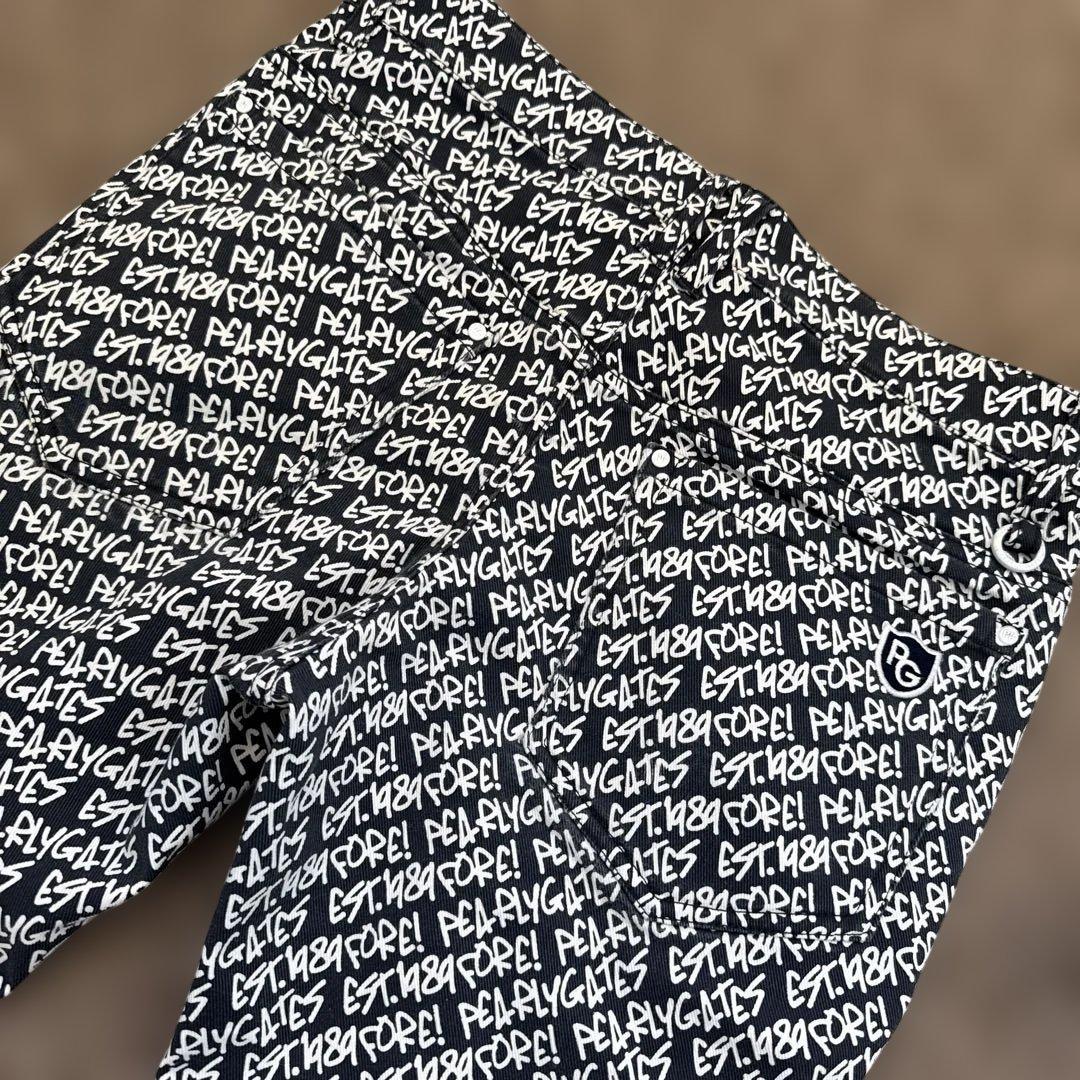 防寒　蓄熱　裏地付き　パーリーゲイツ　パンツ　総柄　M〜L相当　紺　白　ネイビー