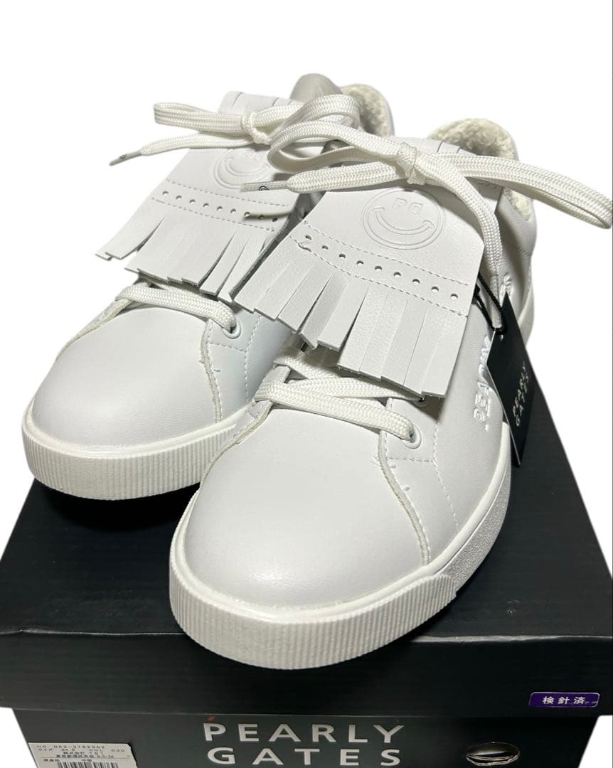 新品 パーリーゲイツ ゴルフシューズ キルトタンローカット ホワイト 24.5㎝