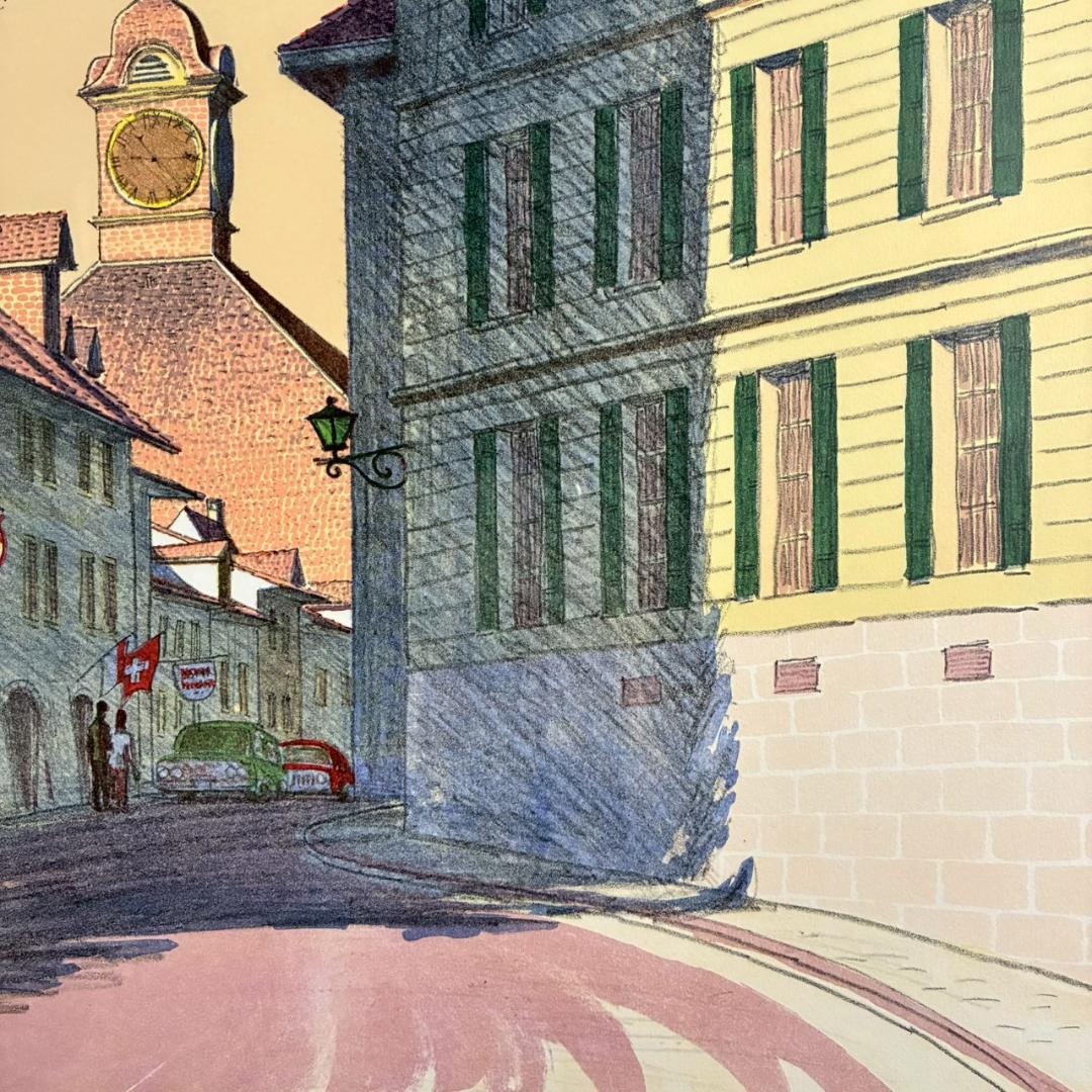 美品 中根寛「街の入口（ムルテン）」リトグラフ 直筆サイン入り 画廊シール有