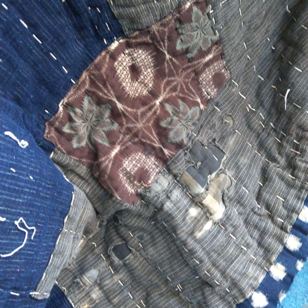 藍色 ボロ布 綿 布団 敷物 大判 骨董品 ボロ布市 明治期