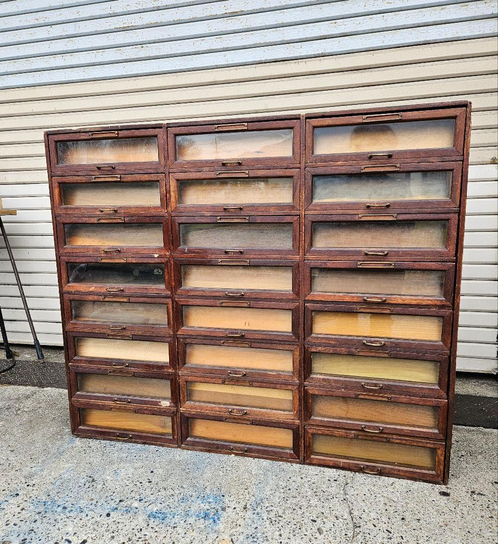 USヴィンテージ 古いシャツケース 木製×ガラス 24杯 引出し 収納 古家具