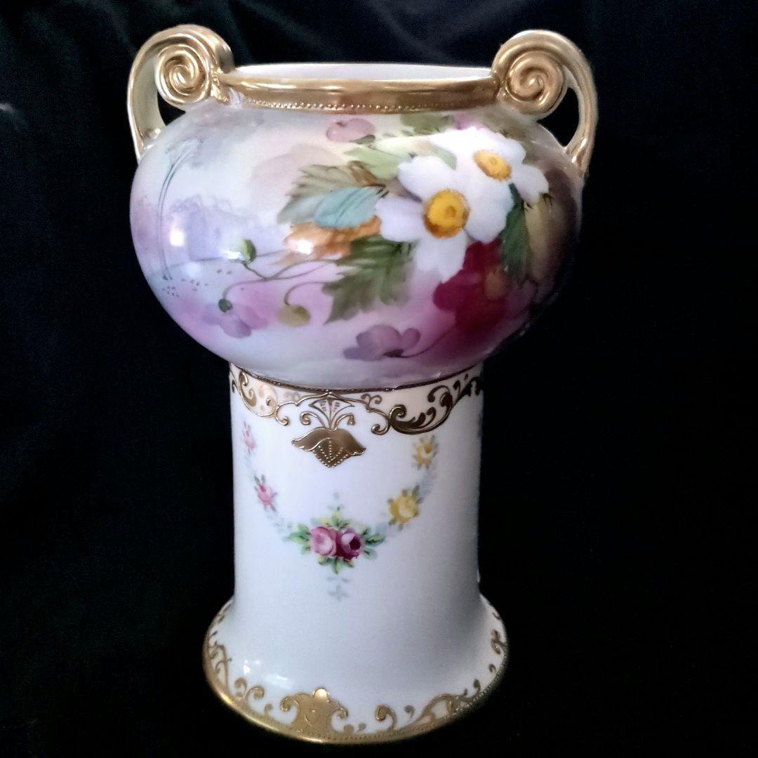 お値下げ　オールドノリタケ　金盛りワイルドローズ絵花瓶