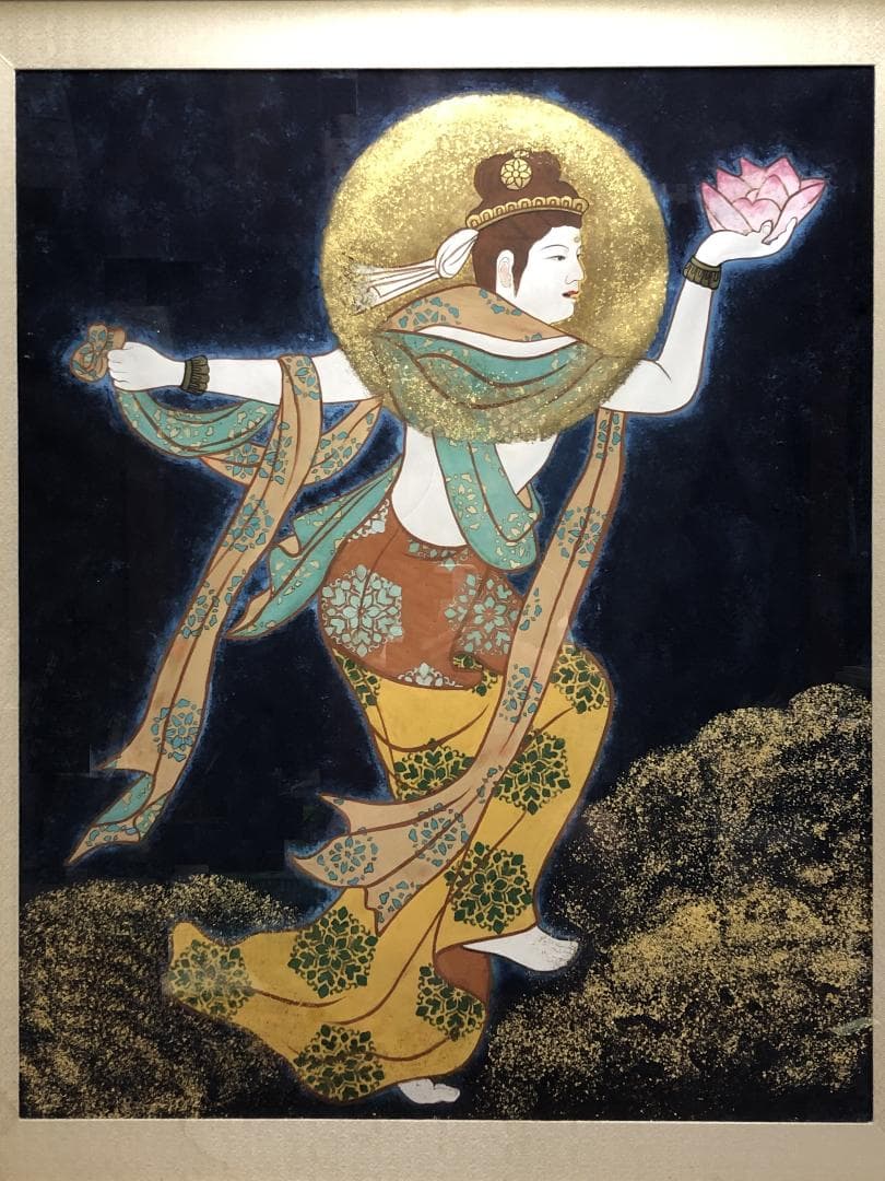 【 月光菩薩・観音図 】　肉筆　大型仏画額　109×92ｃｍ　日本画