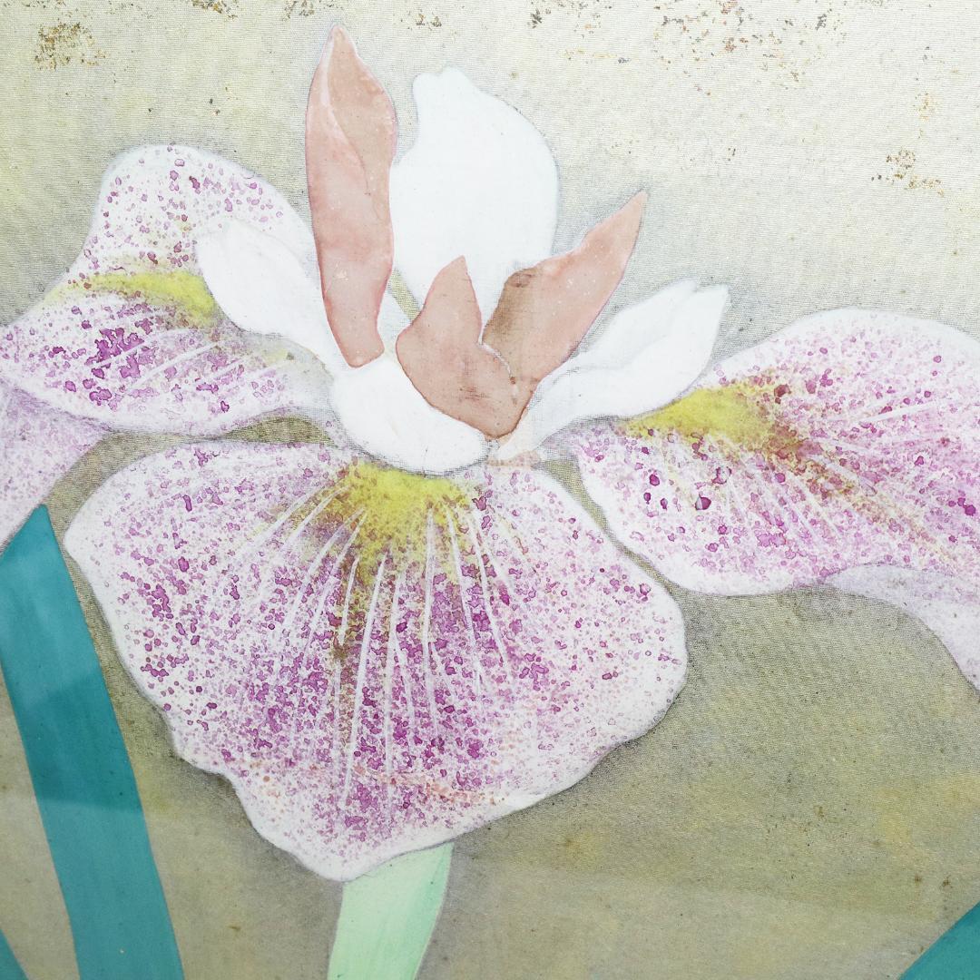 真作 豊秋半次 「菖蒲」日本画 6号 共シール