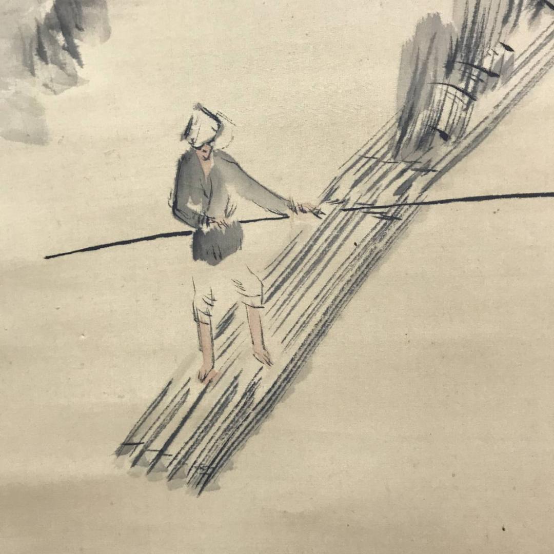 【真作】矢沢弦月/嵐峡筏下り図/山水図/嵐山図/掛軸/名家伝来/AC-52