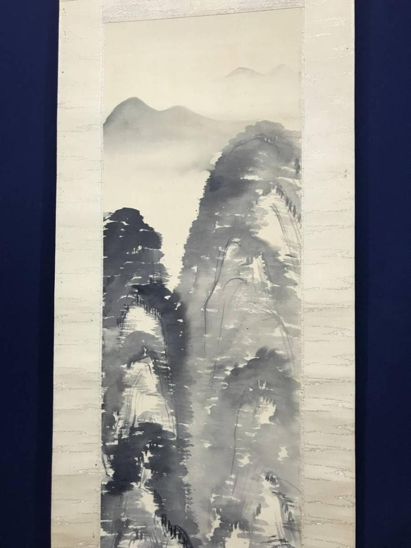 【真作】矢沢弦月/嵐峡筏下り図/山水図/嵐山図/掛軸/名家伝来/AC-52