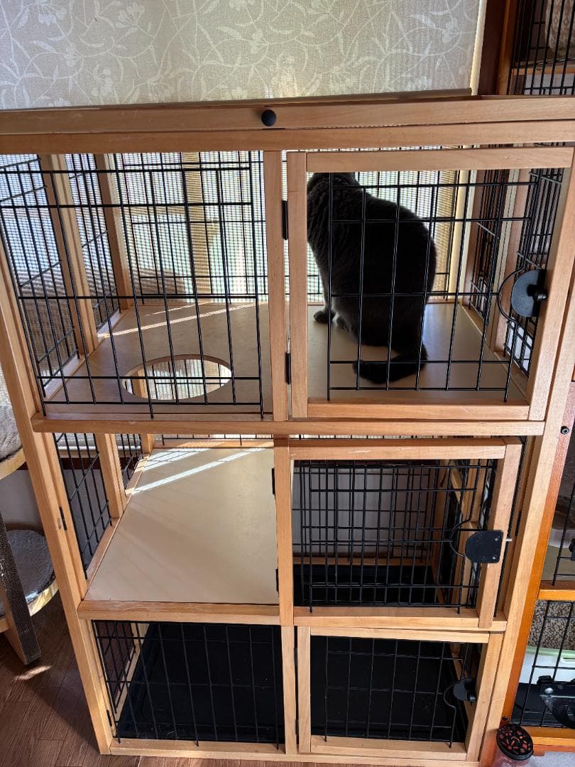 ①廃盤品 希少ナチュラルワン☆彡木製キャット猫ケージ（３段ナチュラル色）