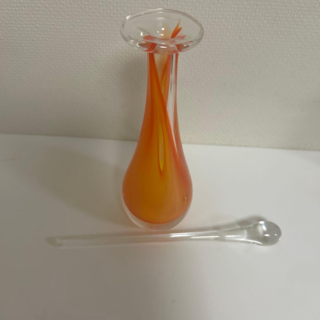 作家　ガラス作家　オレンジグラデーション 香水ボトル　吹きガラス