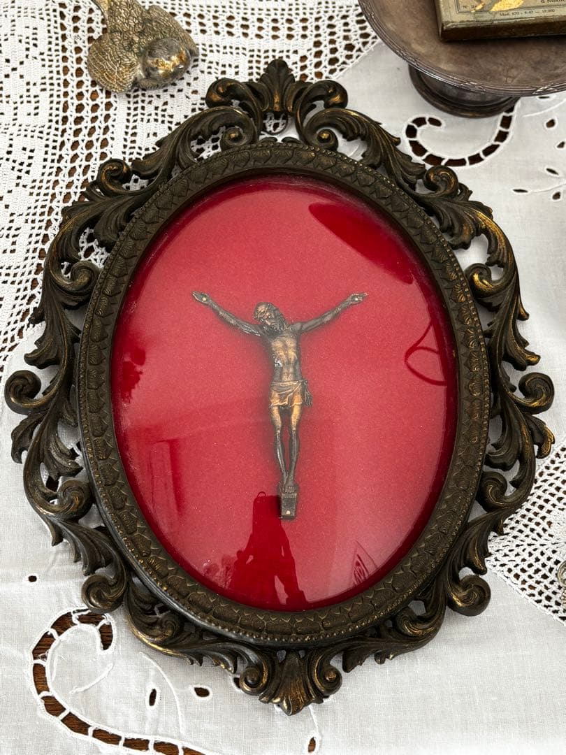 フランス　キリスト像 フレーム付き　オブジェ　ブロカント
