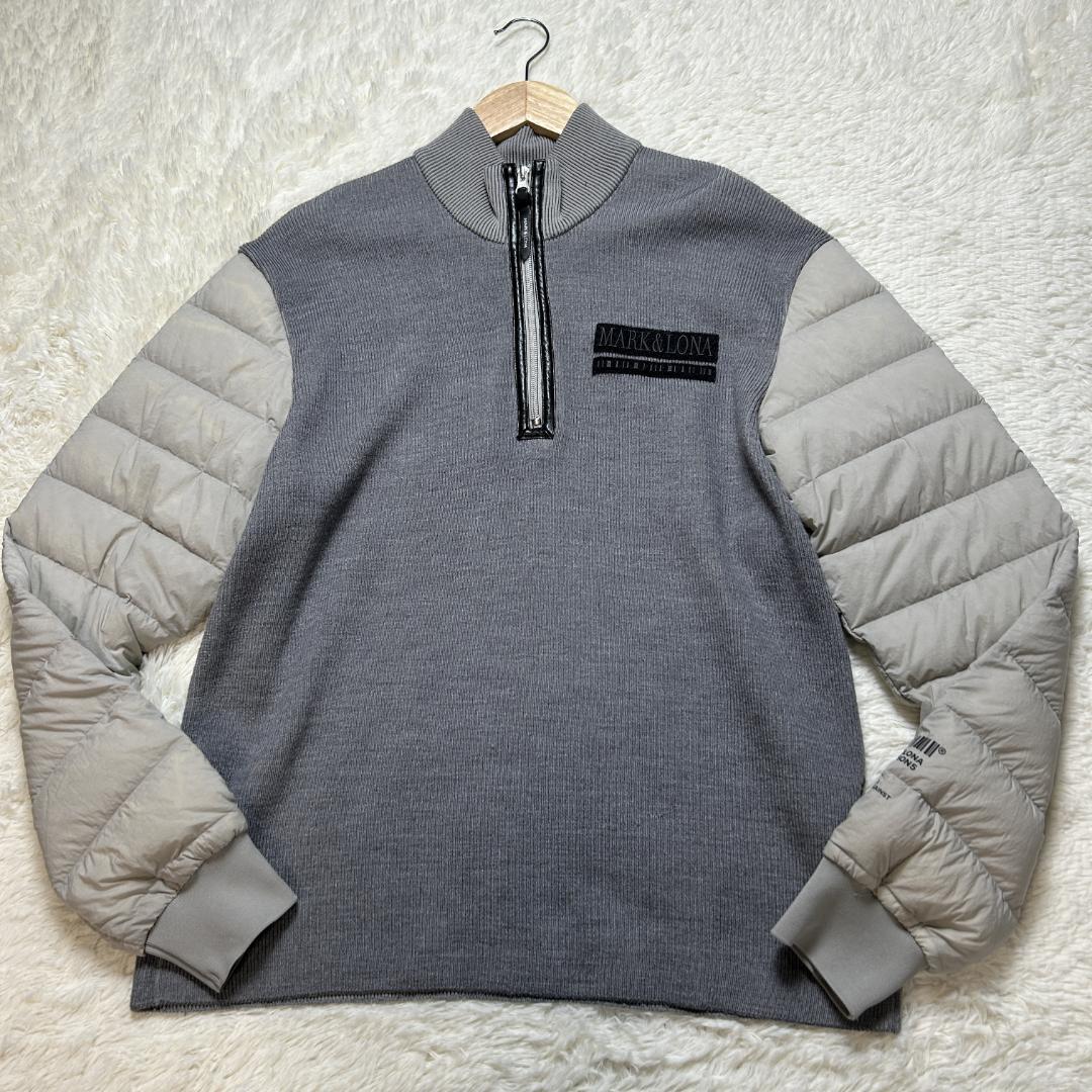 美品✨マークアンドロナ コンビネーションプルオーバー ダウン ハーフジップニット