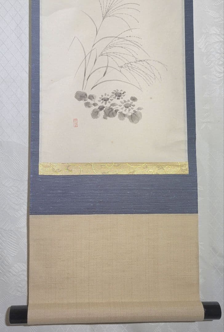 大徳寺　西垣大道　月　秋草の画　画賛　掛け軸　共箱　茶道具　茶掛け　書画　美術品
