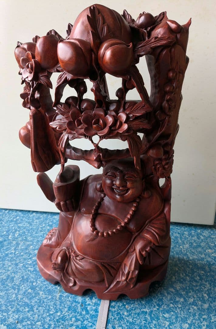 布袋尊 花梨 置物 木彫り 七福神