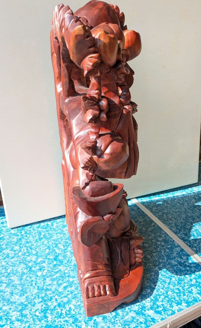 布袋尊 花梨 置物 木彫り 七福神