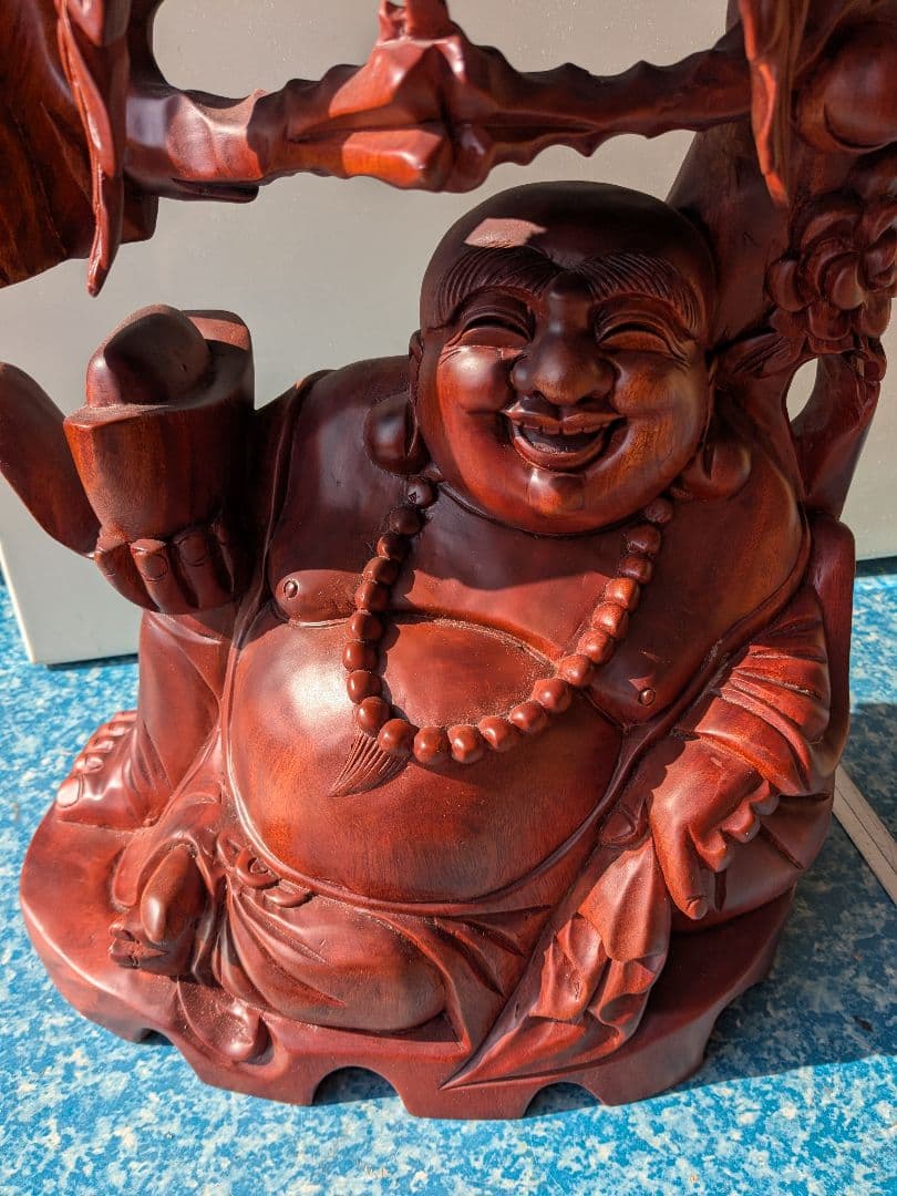 布袋尊 花梨 置物 木彫り 七福神