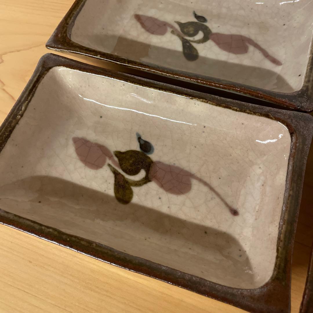 河井敏孝　鳥文角皿　６客　共箱付き　河井寛次郎 濱田庄司 民藝　スリップウェア