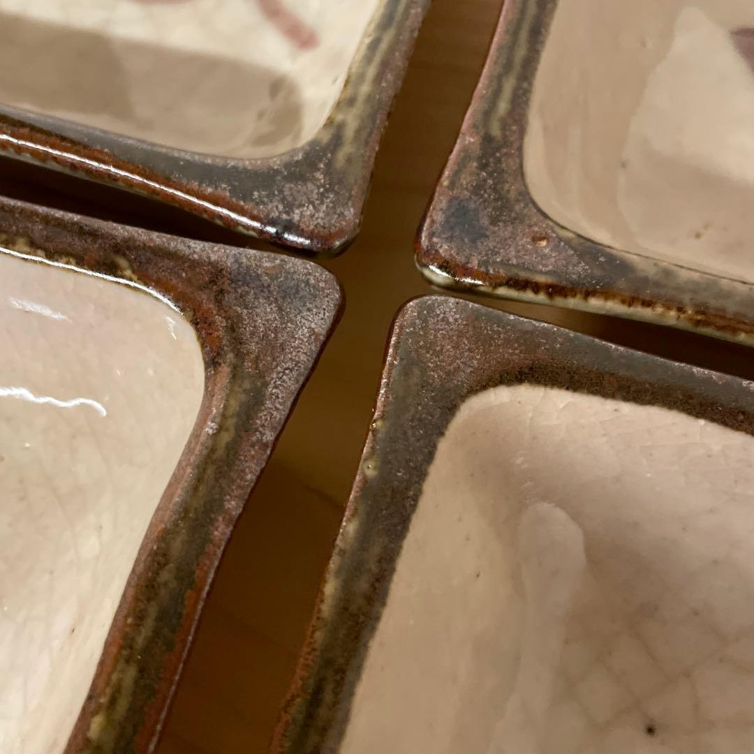 河井敏孝　鳥文角皿　６客　共箱付き　河井寛次郎 濱田庄司 民藝　スリップウェア