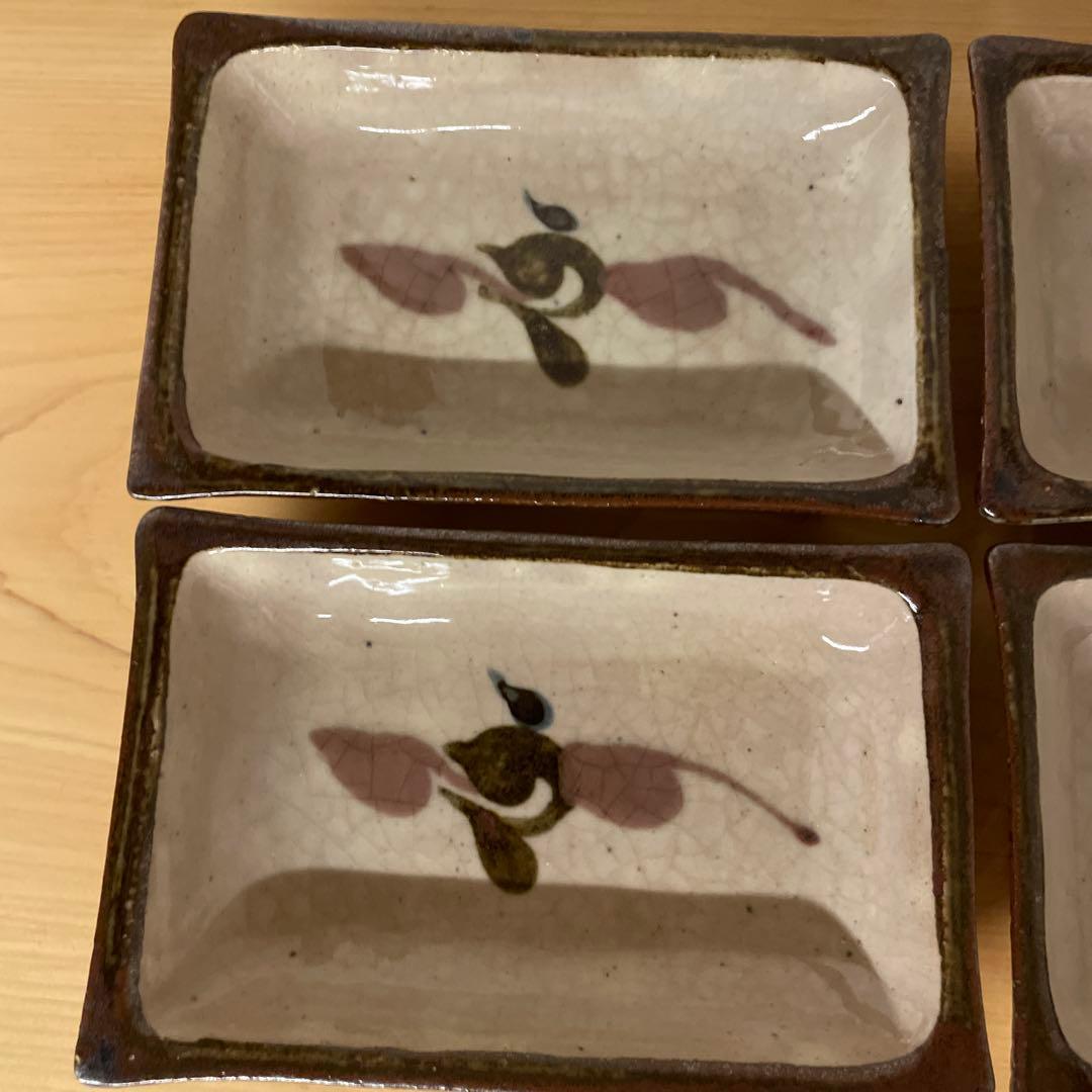 河井敏孝　鳥文角皿　６客　共箱付き　河井寛次郎 濱田庄司 民藝　スリップウェア