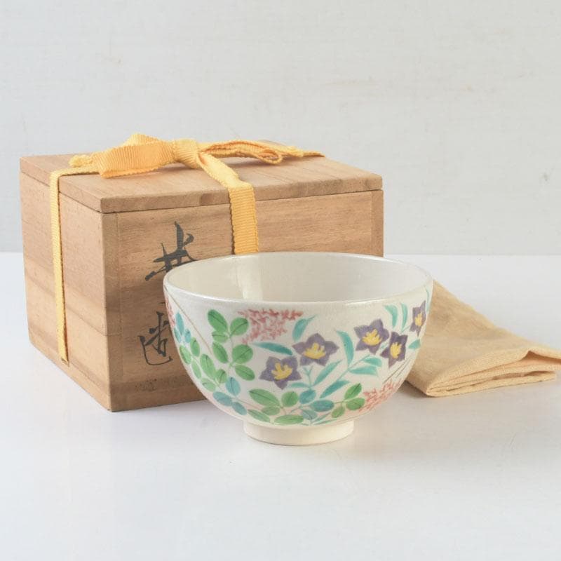 茶道具　白井半七造　色絵　秋草絵　茶碗　銘「涼風」　即中斎極め箱　M　9726