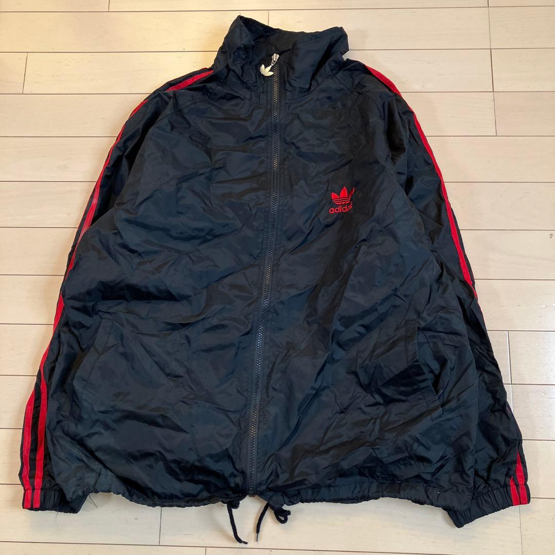 2.6 アディダス ウィンドブレーカー ブラック 刺繍 裏メッシュ L レトロ
