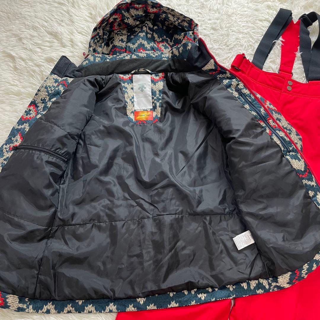 お洒落✨デサント スキーウェア セット 上下 M ニット柄 レディース 赤 緑