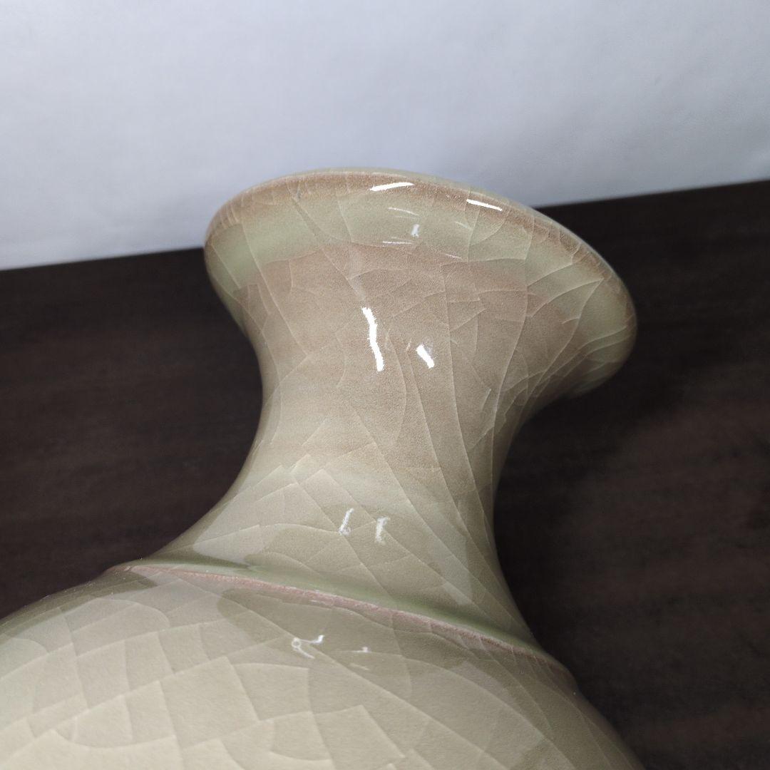 人間国宝 中島宏 造 青瓷 花瓶 高さ約34cm