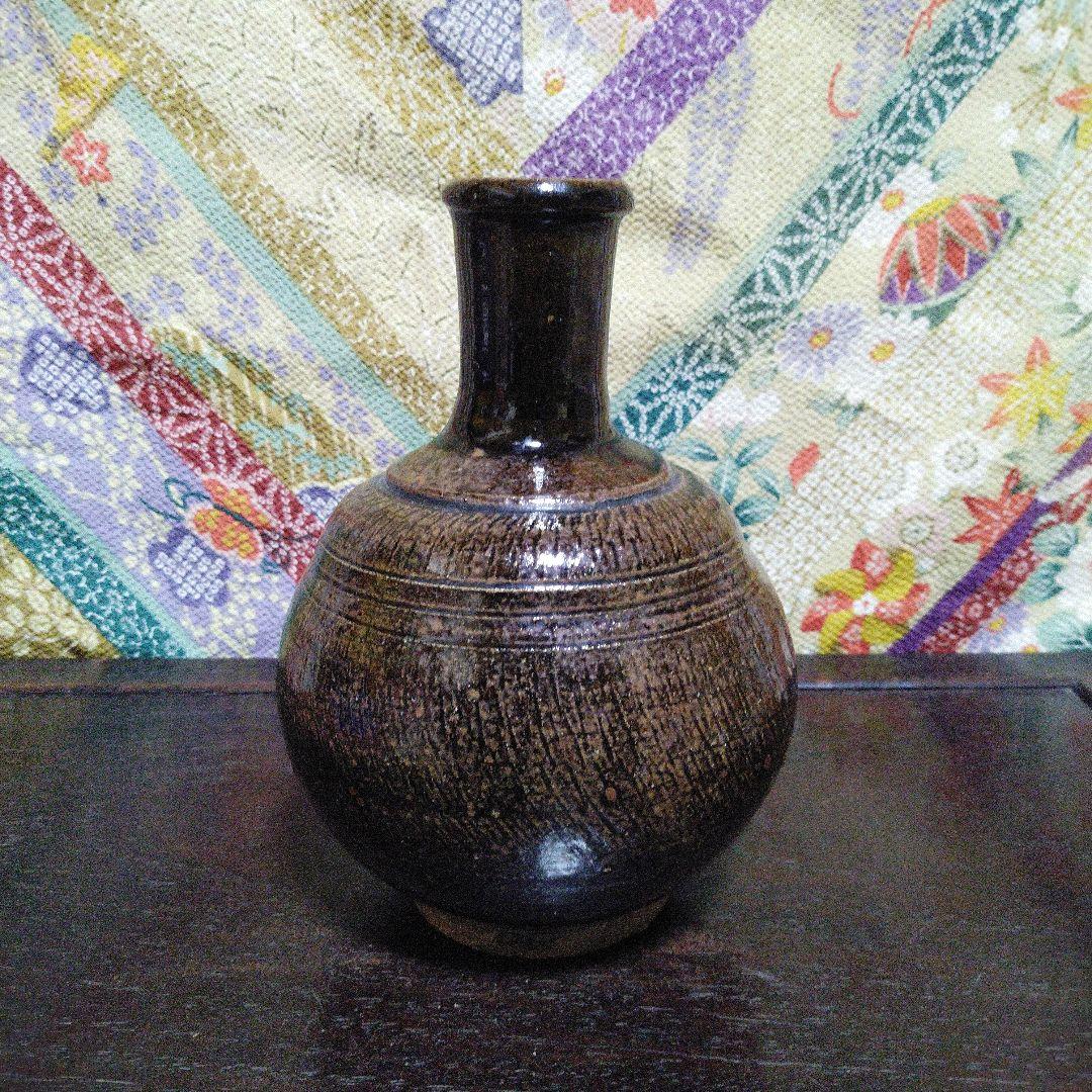 NO384 古相馬焼　上野目焼き　鉄釉徳利　時代物