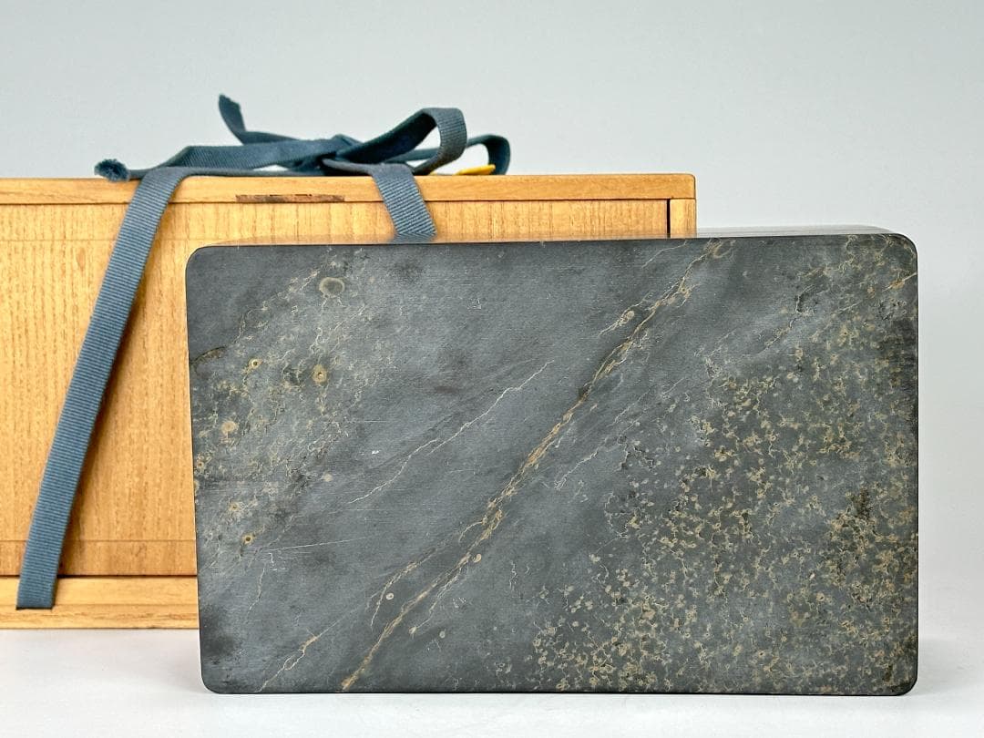 中国美術　書道具　文房具　古硯　歙州硯　金星　板硯　共箱　時代物　書道先生旧蔵