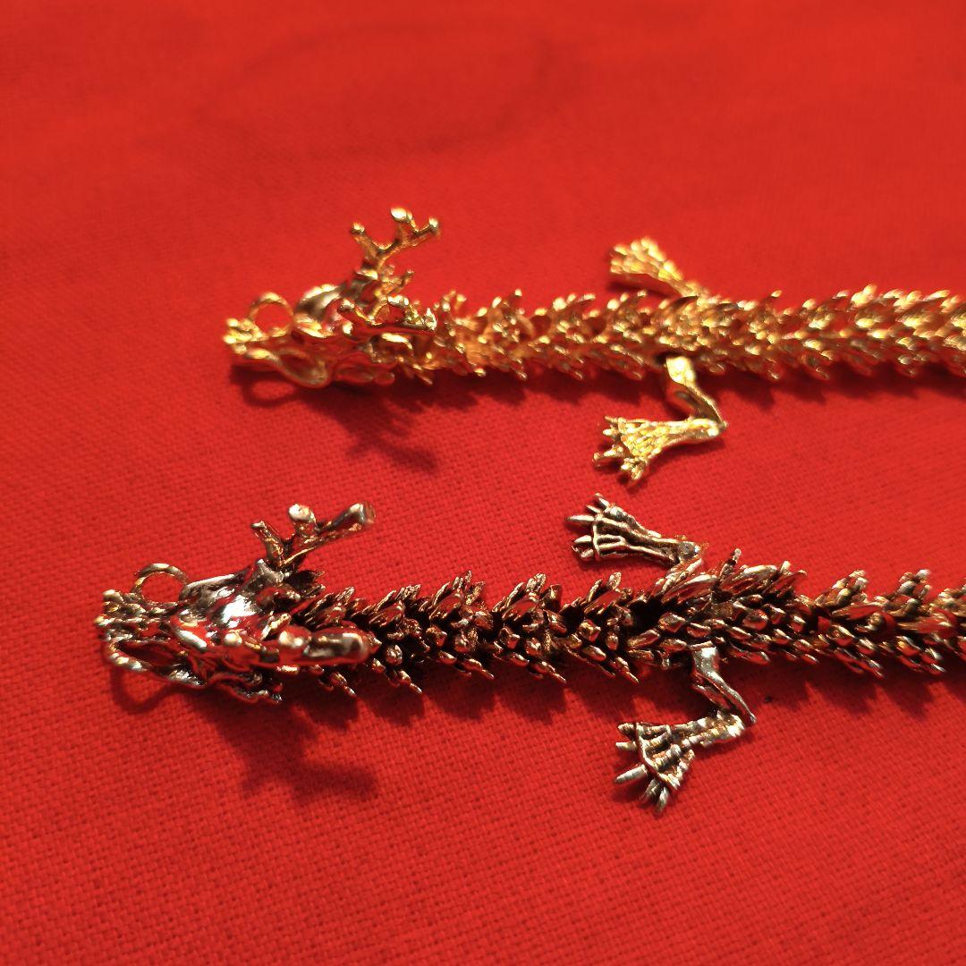 金と銀の龍　セット　自在　開運　置物