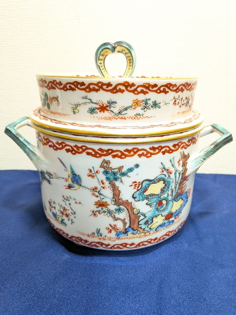 19世紀　フランス　シャンティイ窯　色絵松竹梅鳥紋　柿右衛門写　スープチュリーン