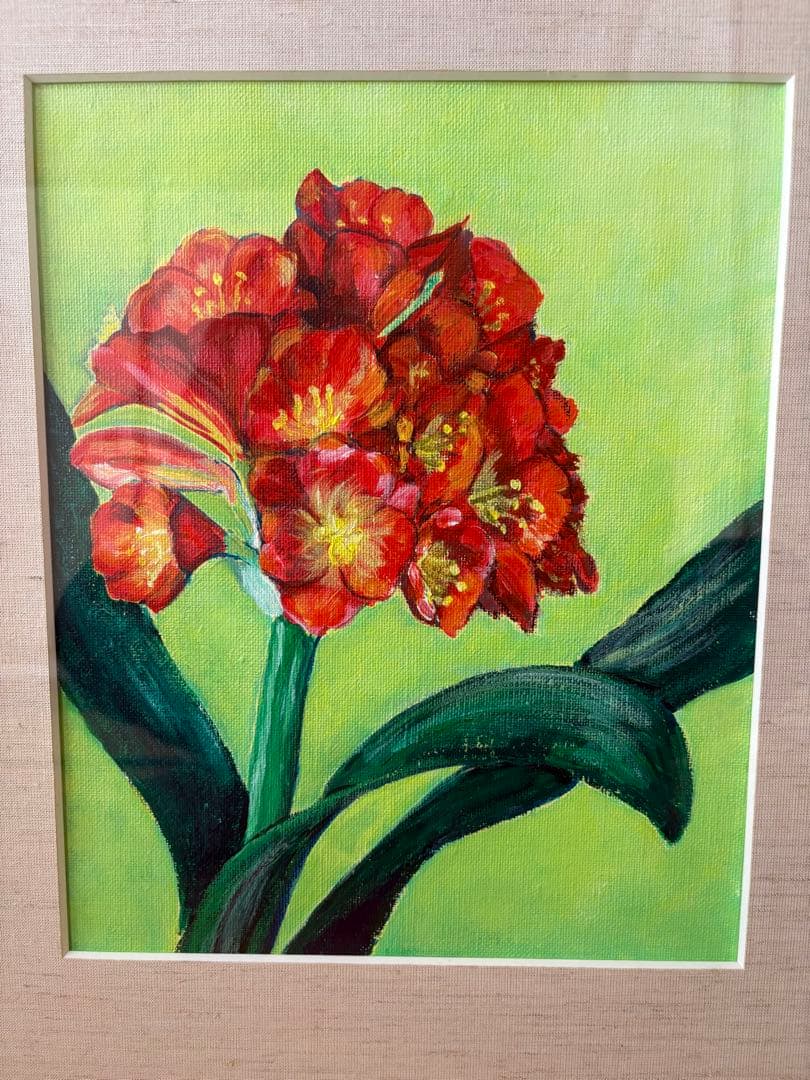 赤い花の絵画（フレーム付き）