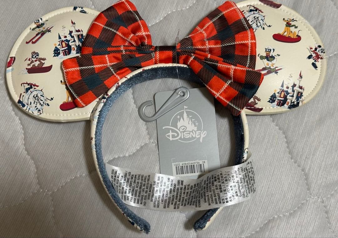 ディズニー 海外 クリスマス　ミニー カチューシャ　チェック スキー 冬 レア