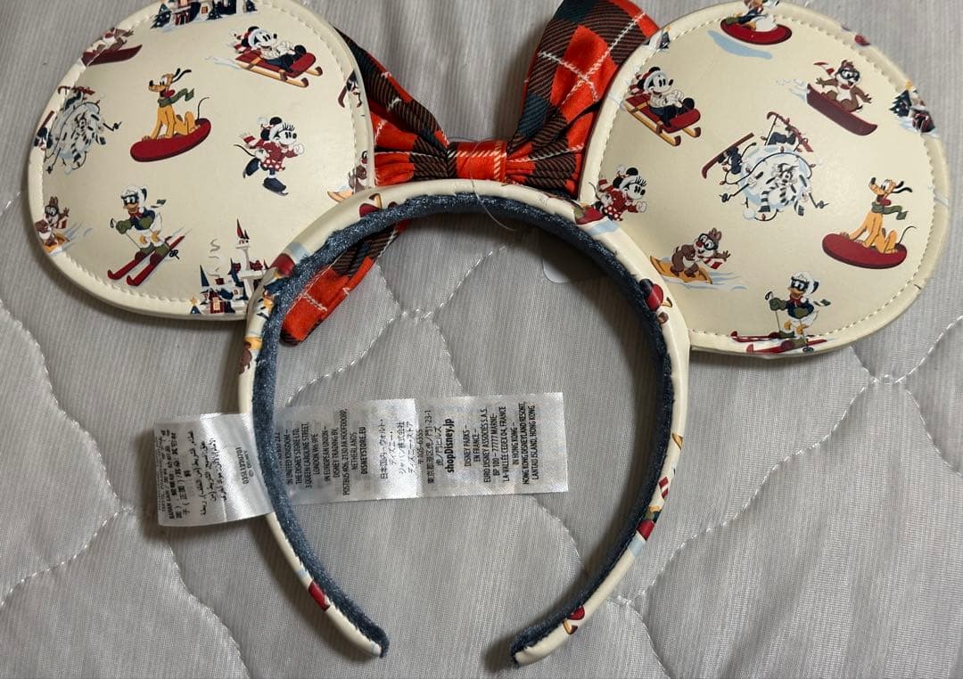 ディズニー 海外 クリスマス　ミニー カチューシャ　チェック スキー 冬 レア