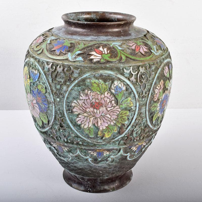 中国　古七宝琺瑯彩　花文瓶　C　R4052B