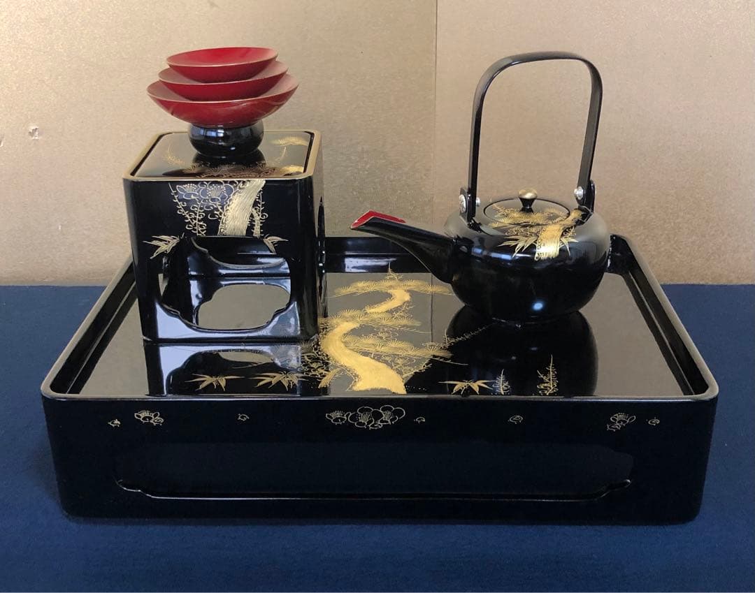 《R》黒塗 沈金松竹梅図 屠蘇器 元箱　260108き1