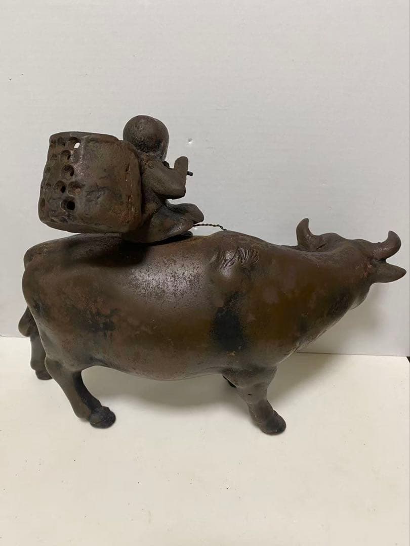 鉄製 牛笛吹童子騎牛帰家 置物 時代品