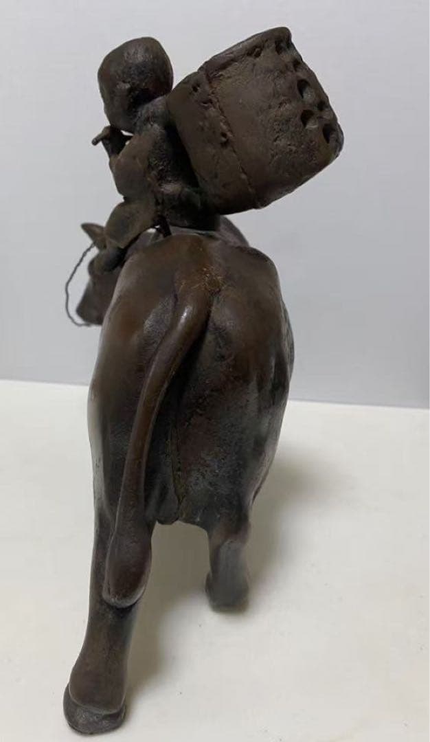鉄製 牛笛吹童子騎牛帰家 置物 時代品