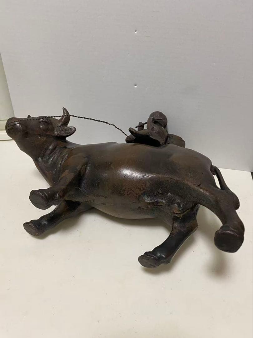 鉄製 牛笛吹童子騎牛帰家 置物 時代品