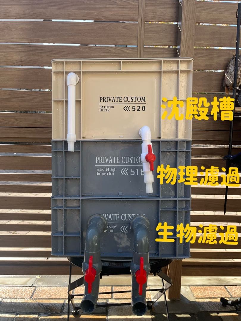 大型水槽用沈殿物理生物一体型濾過槽　水中ポンプ　バイオスポンジフィルター付き