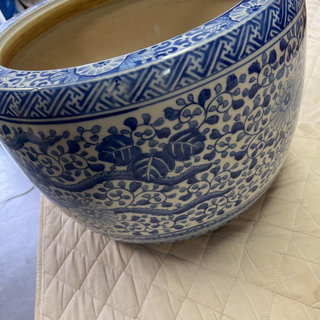 火鉢 染付 古民具 金魚鉢 メダカ鉢 伊万里 睡蓮鉢 アンティーク