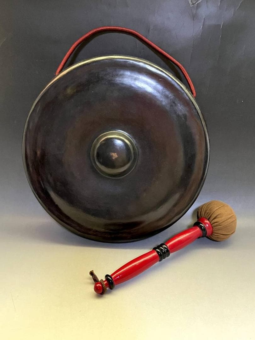 銅鑼■唐銅銅鑼「山本閑浄造」木撥付 最高傑作品 共箱 どら 時代物 骨董品■