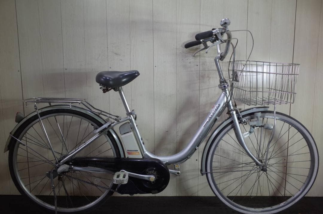 電動アシスト自転車 シルバー 前バスケット付き