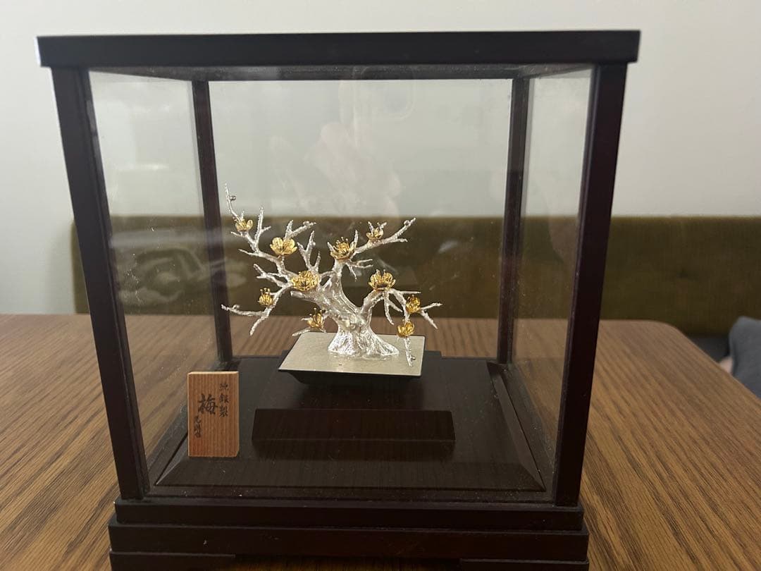 純銀　梅　光則作　純銀製梅　飾り　純銀飾り　梅　銀細工　日本工芸品　工芸品レア