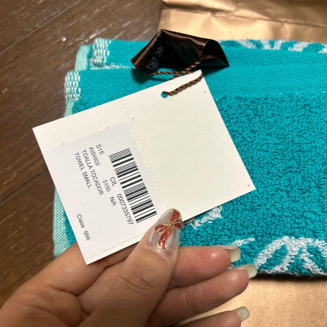 新品 未使用 タグ付き LOEWE ロエベ タオル ハンカチ ターコイズ