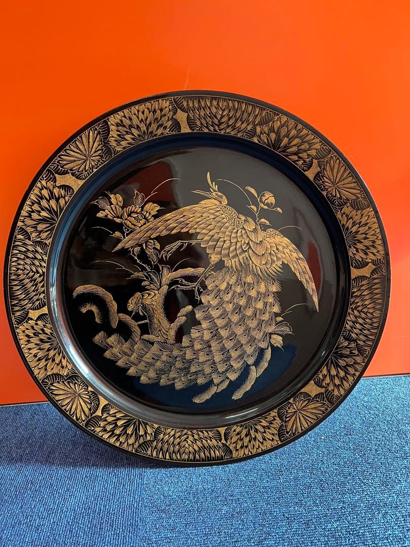 1389 輪島塗　花鳥　蒔絵　飾り皿　41cm 金彩　未使用