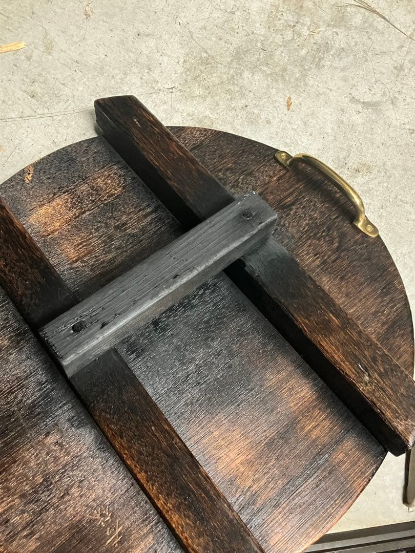 木製看板　飲食店　（本日完売）　レトロ風　鍋蓋アレンジ　手彫り、かまぼこ彫り