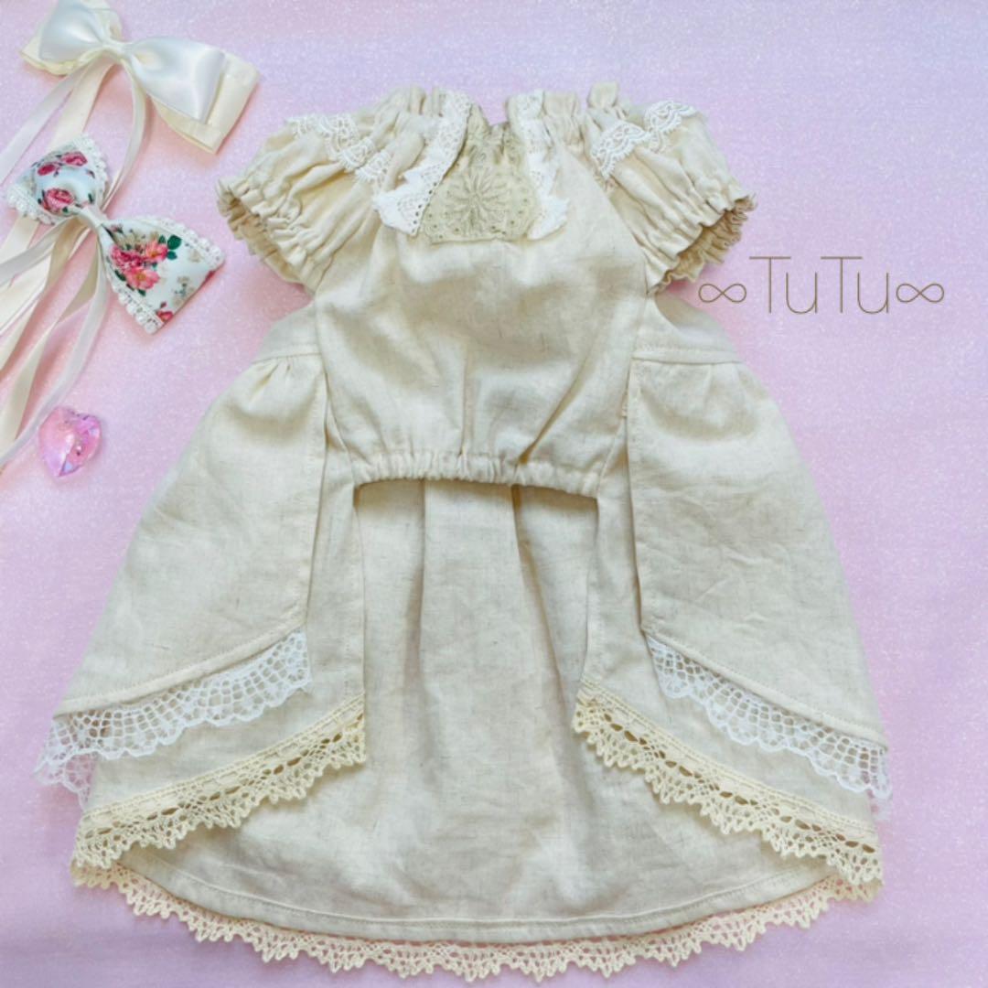 フレンチリネンのペチコートワンピ　∞TuTu∞    犬服　ハンドメイド