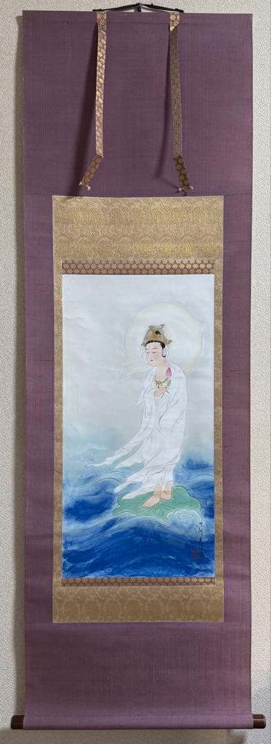 波上白衣観音　紙本肉筆　克謹拝冩　共箱　送料込み251029