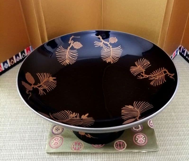 茶道具　高杯菓子器　菓子器　老松　金蒔絵　漆芸　漆器　共箱